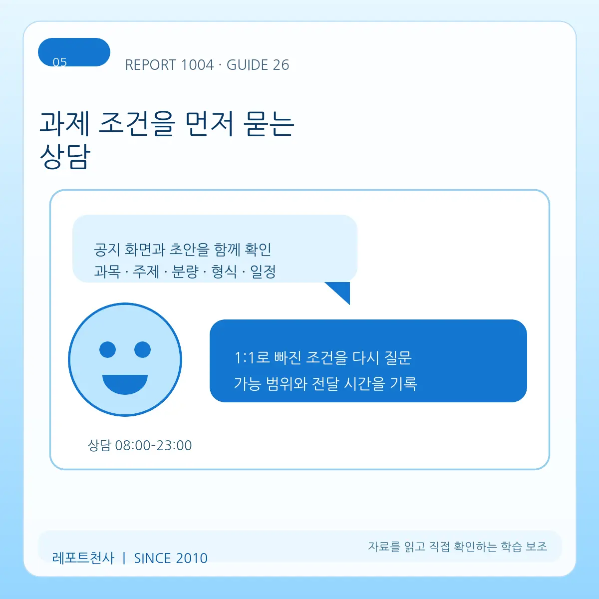 5. 과제 조건을 먼저 묻는 상담 포스터