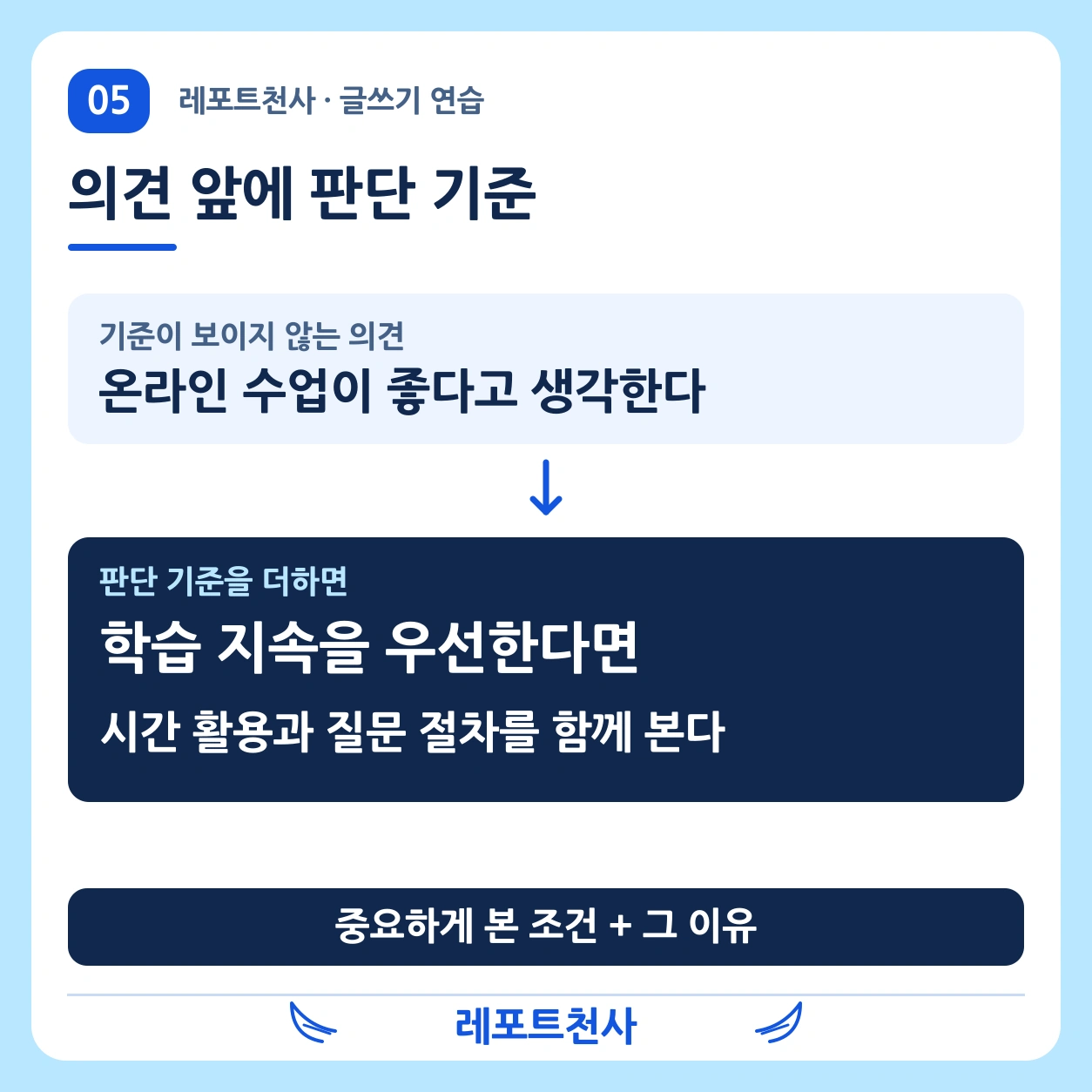 4. 의견 앞에 판단 기준을 붙인다 포스터