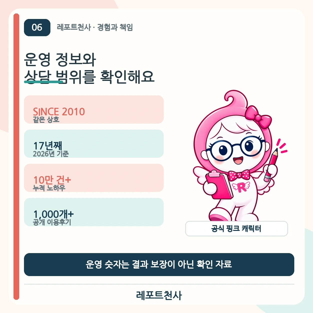 5. 운영 정보와 상담 범위를 확인해요 포스터