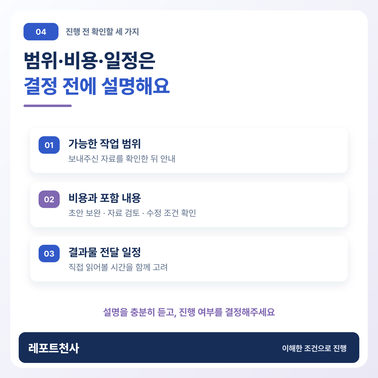 4. 가능한 도움과 비용부터 설명해요 포스터