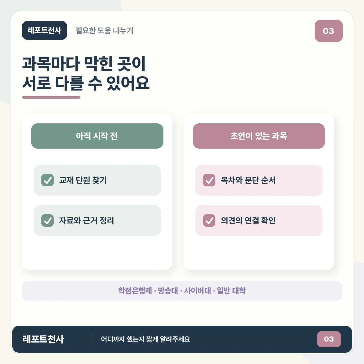 2. 과목마다 필요한 도움을 나눠봐요 포스터