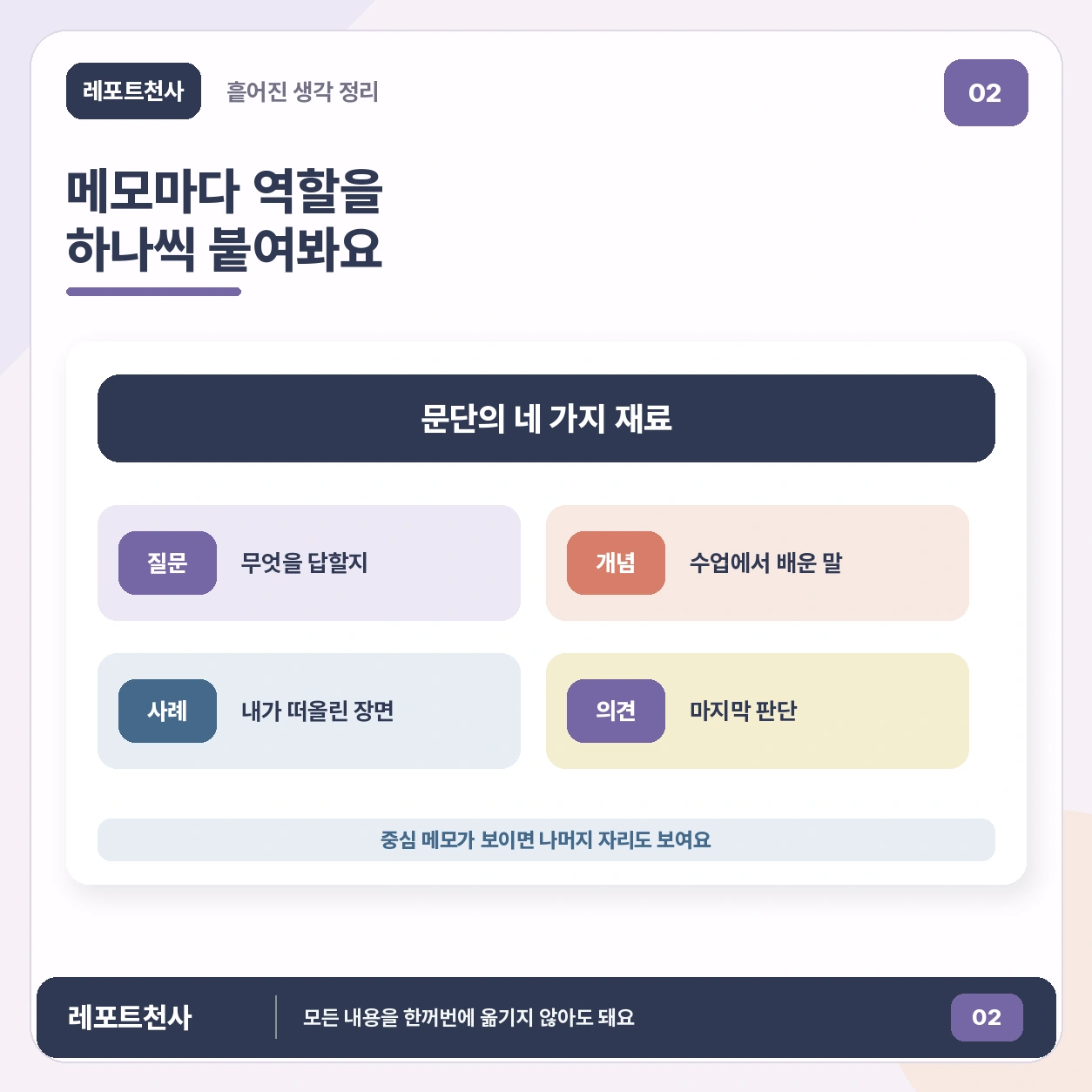 1. 메모는 많은데 글이 이어지지 않나요 포스터