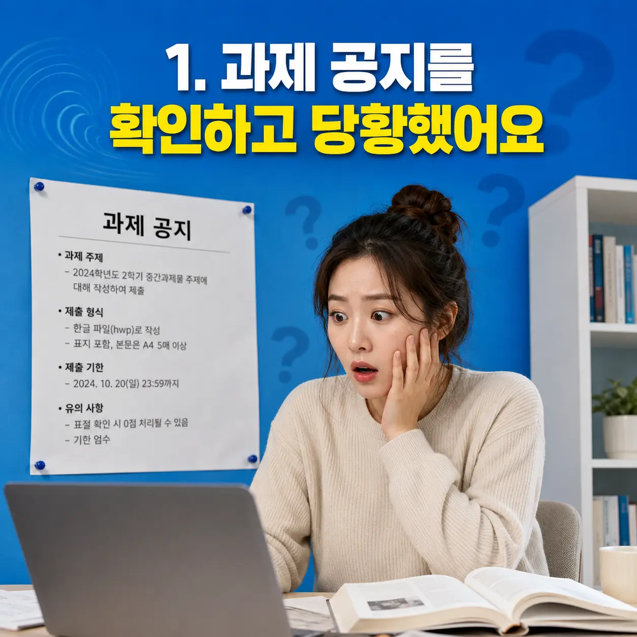 1. 과제 공지를 확인하고 당황했어요 포스터